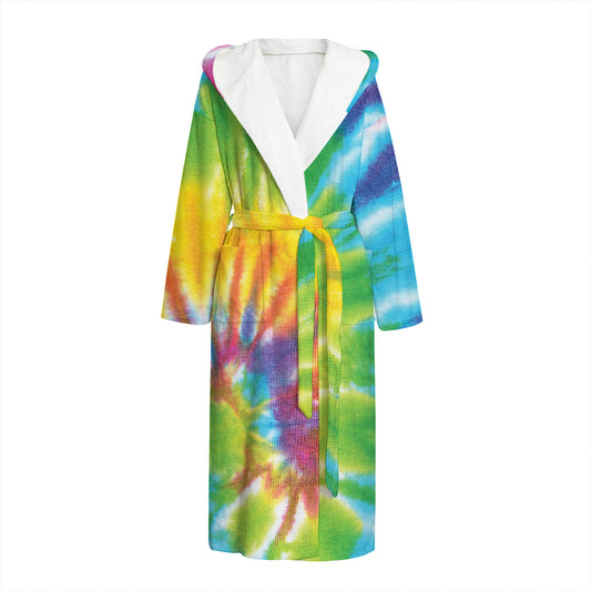 Swirl Tie Dye Print Hooded Bathrobe