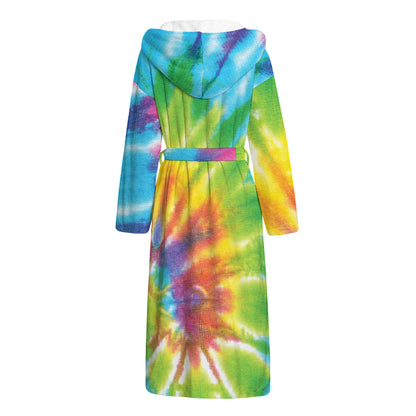 Swirl Tie Dye Print Hooded Bathrobe