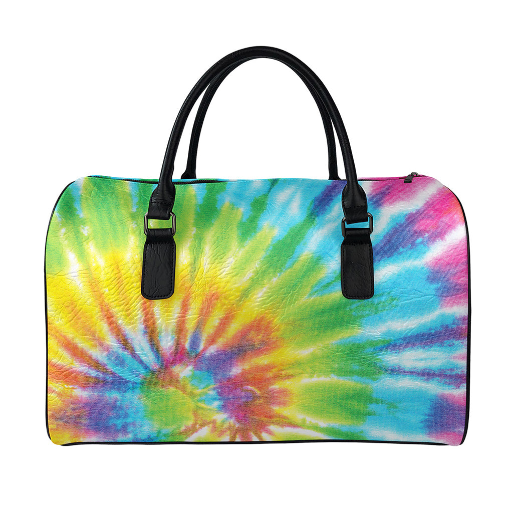 Swirl Tie Dye Print Leather Duffle Bag