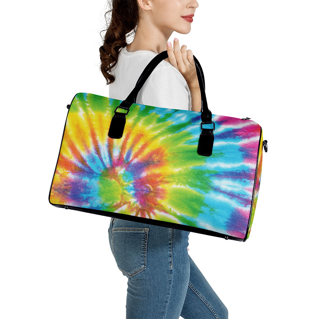 Swirl Tie Dye Print Leather Duffle Bag