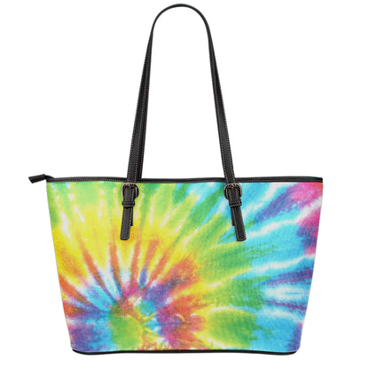Swirl Tie Dye Print Leather Tote Bag