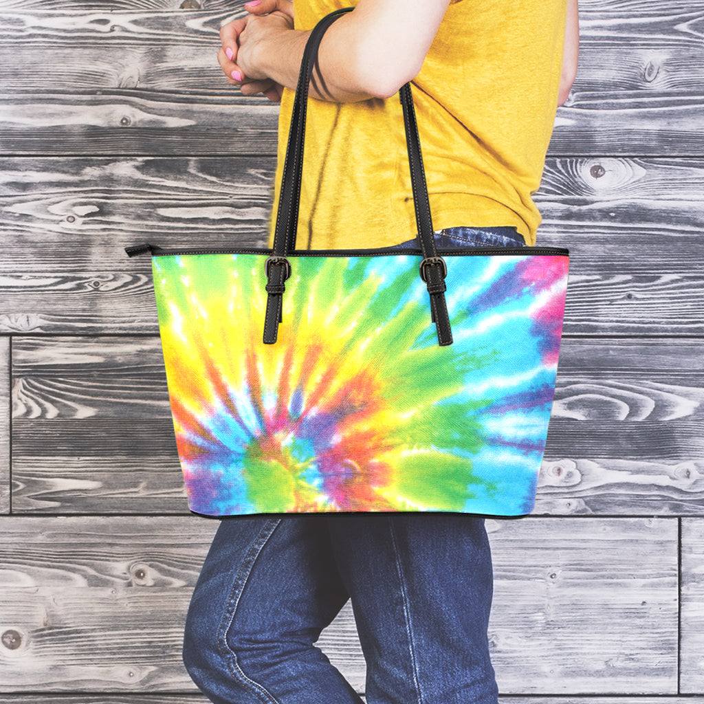 Swirl Tie Dye Print Leather Tote Bag