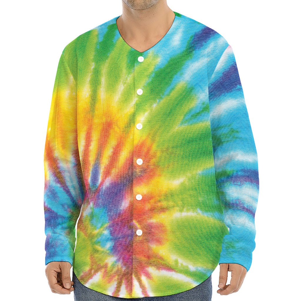 Swirl Tie Dye Print Long Sleeve Baseball Jersey