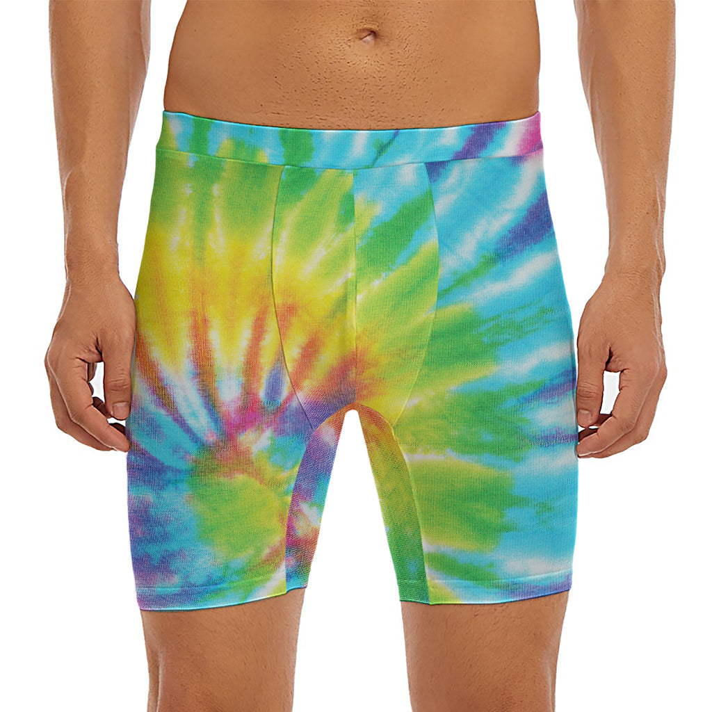 Swirl Tie Dye Print Men's Long Boxer Briefs