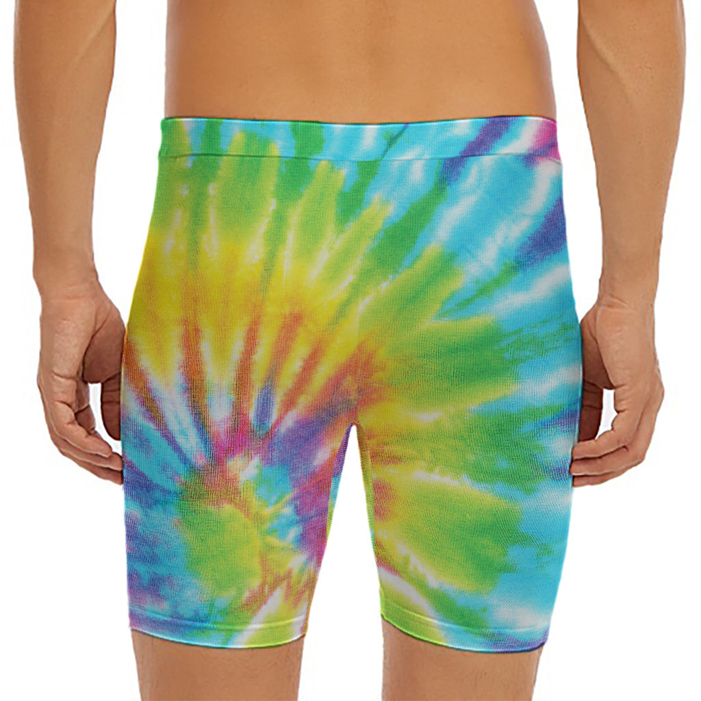 Swirl Tie Dye Print Men's Long Boxer Briefs