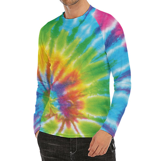 Swirl Tie Dye Print Men's Long Sleeve Rash Guard