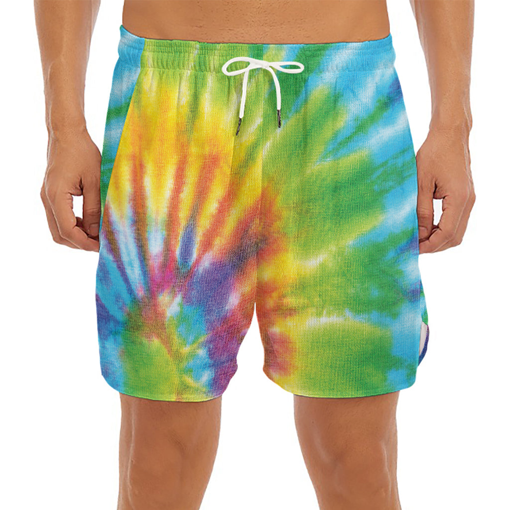 Swirl Tie Dye Print Men's Split Running Shorts
