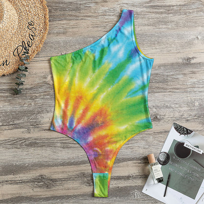 Swirl Tie Dye Print One Shoulder Bodysuit