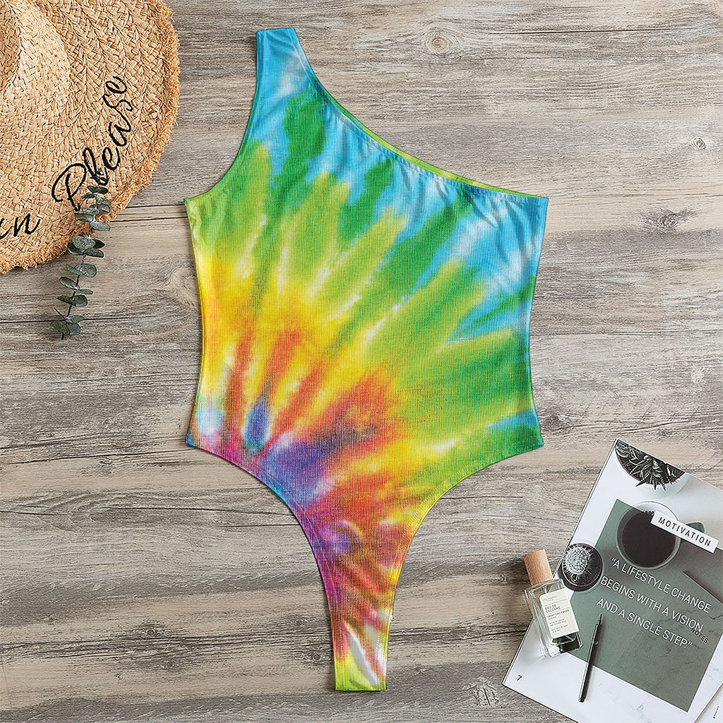 Swirl Tie Dye Print One Shoulder Bodysuit
