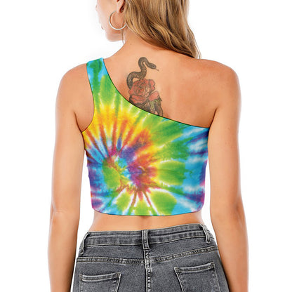 Swirl Tie Dye Print One Shoulder Crop Top