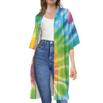 Swirl Tie Dye Print Open Front Beach Cover Up