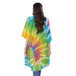 Swirl Tie Dye Print Open Front Beach Cover Up