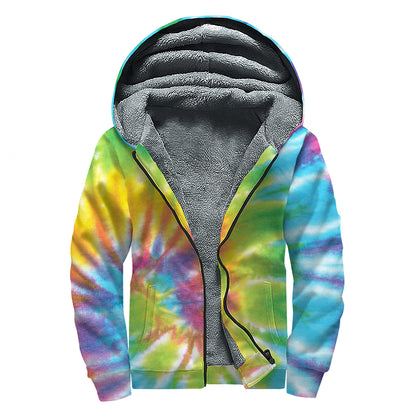 Swirl Tie Dye Print Sherpa Lined Zip Up Hoodie