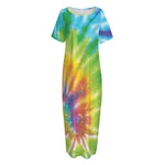 Swirl Tie Dye Print Short Sleeve Long Nightdress