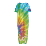 Swirl Tie Dye Print Short Sleeve Long Nightdress