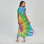 Swirl Tie Dye Print Short Sleeve Maxi Dress