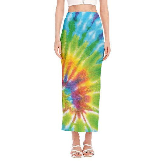 Swirl Tie Dye Print Side Slit Maxi Skirt