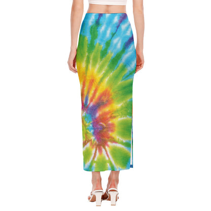 Swirl Tie Dye Print Side Slit Maxi Skirt