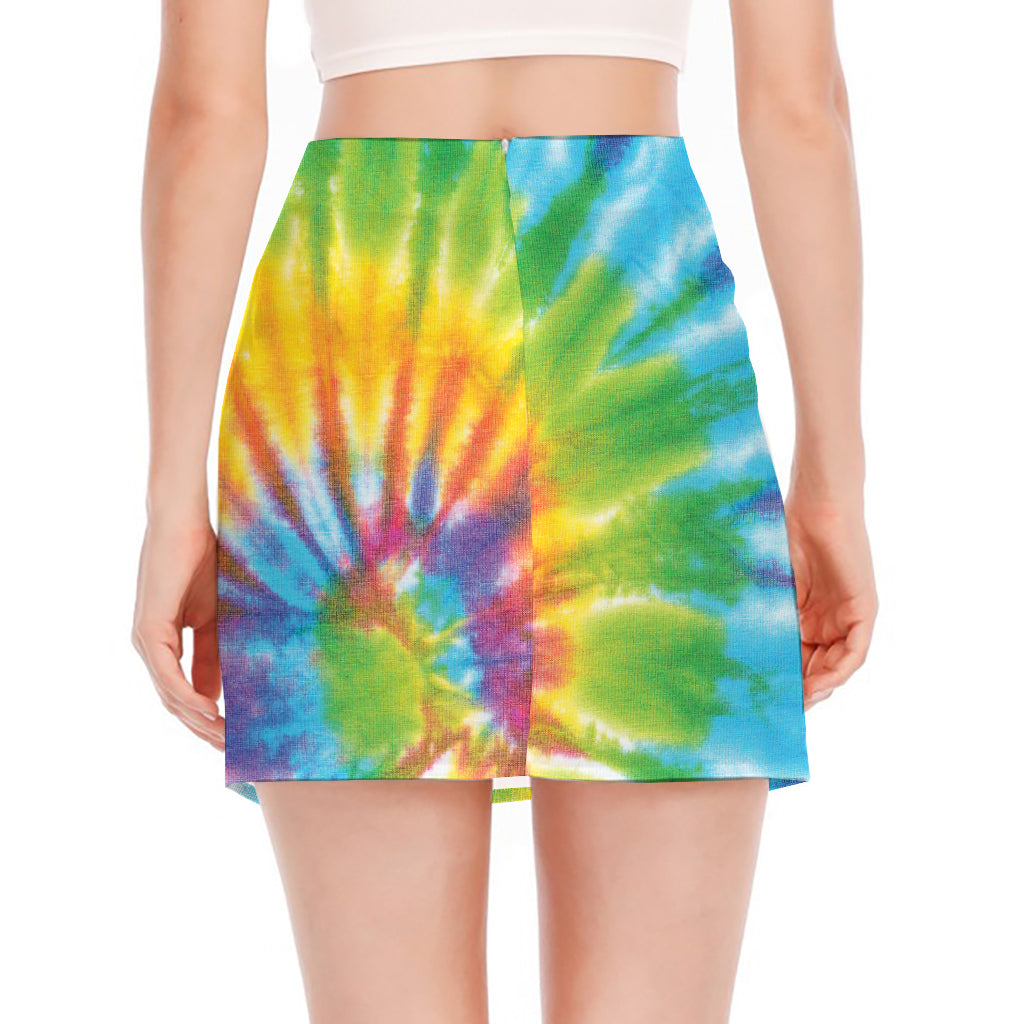 Swirl Tie Dye Print Side Slit Mini Skirt