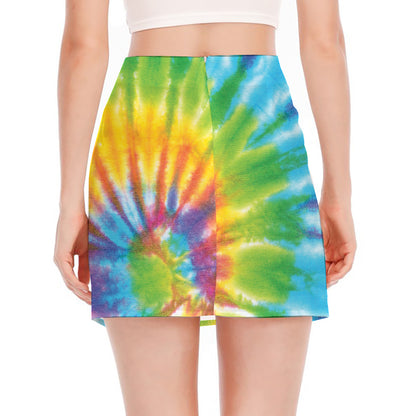Swirl Tie Dye Print Side Slit Mini Skirt