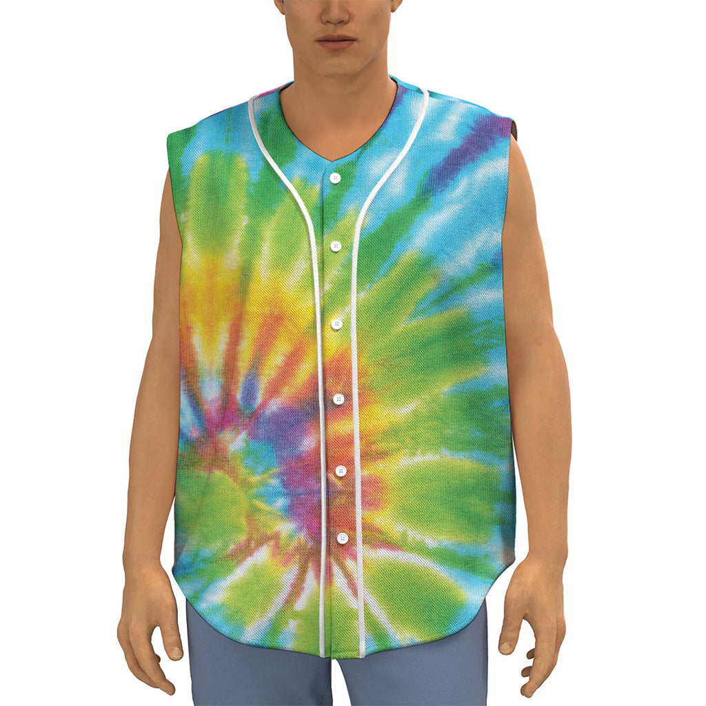 Swirl Tie Dye Print Sleeveless Baseball Jersey