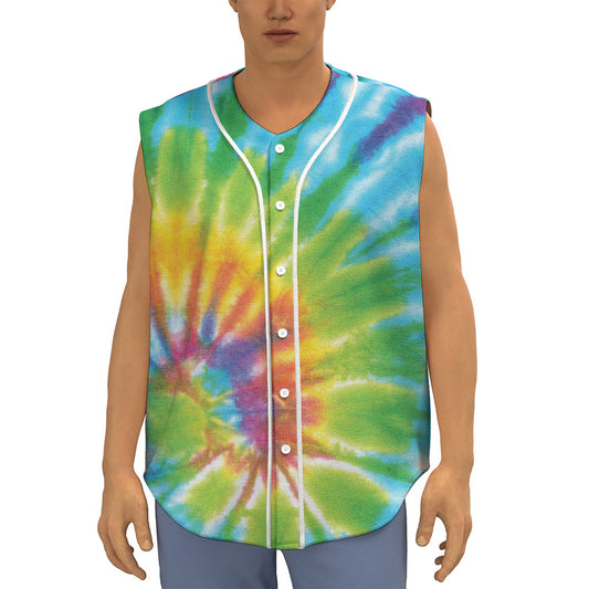 Swirl Tie Dye Print Sleeveless Baseball Jersey