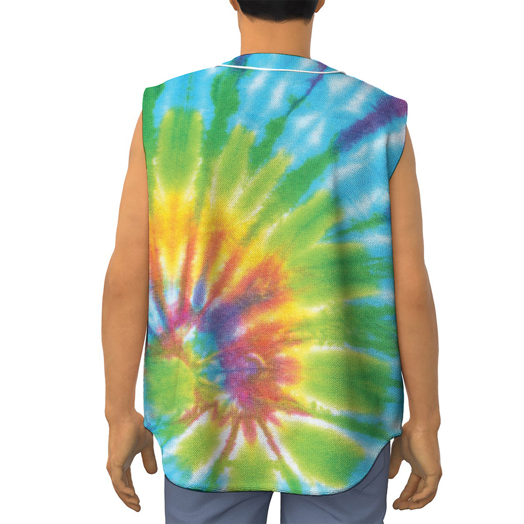Swirl Tie Dye Print Sleeveless Baseball Jersey