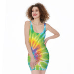 Swirl Tie Dye Print Sleeveless Bodycon Dress