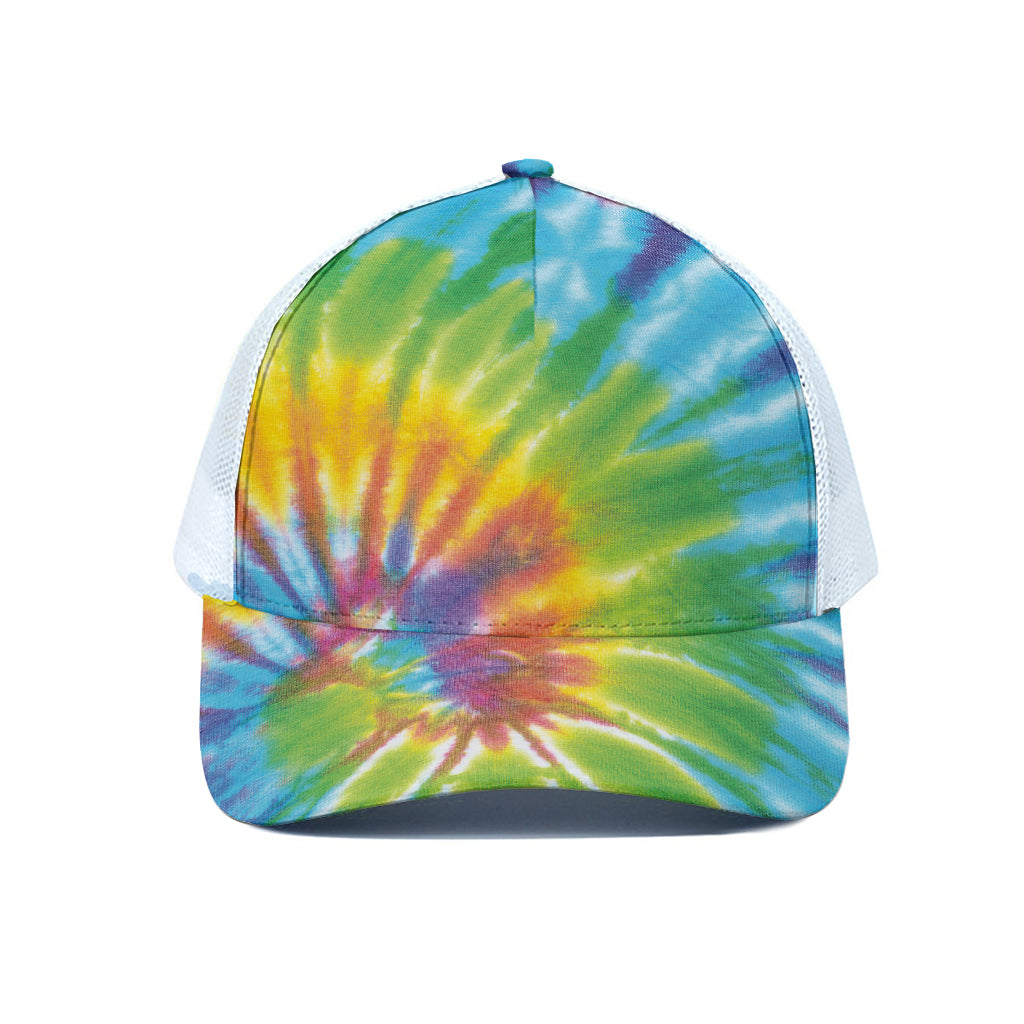 Swirl Tie Dye Print White Mesh Trucker Cap