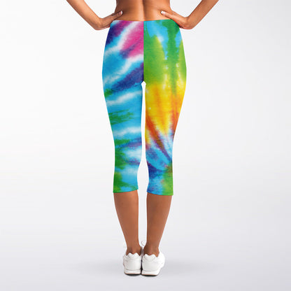 Swirl Tie Dye Print Women's Capri Leggings