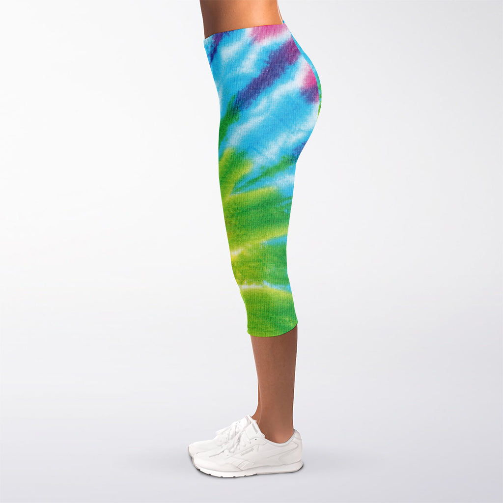 Swirl Tie Dye Print Women's Capri Leggings