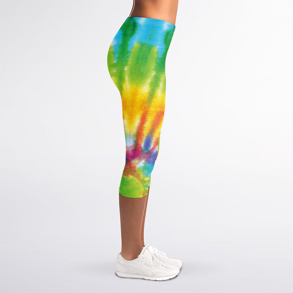 Swirl Tie Dye Print Women's Capri Leggings