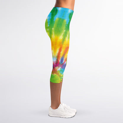 Swirl Tie Dye Print Women's Capri Leggings