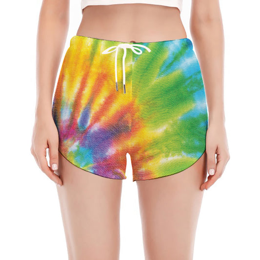 Swirl Tie Dye Print Women's Split Running Shorts