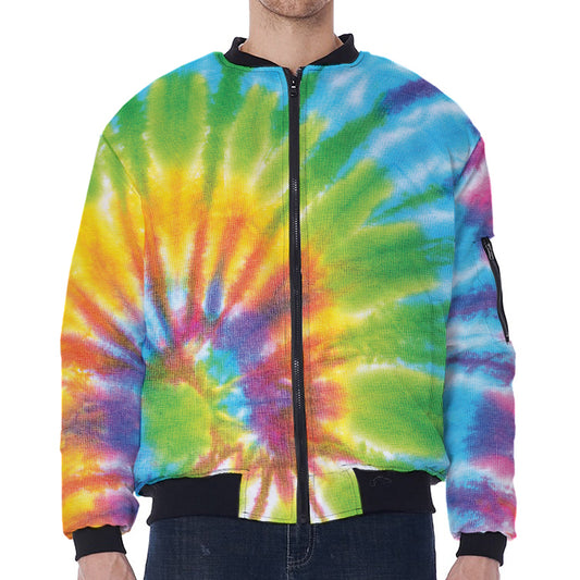 Swirl Tie Dye Print Zip Sleeve Bomber Jacket