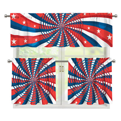 Swirly American Patriotic Print 3 Piece Kitchen Curtains