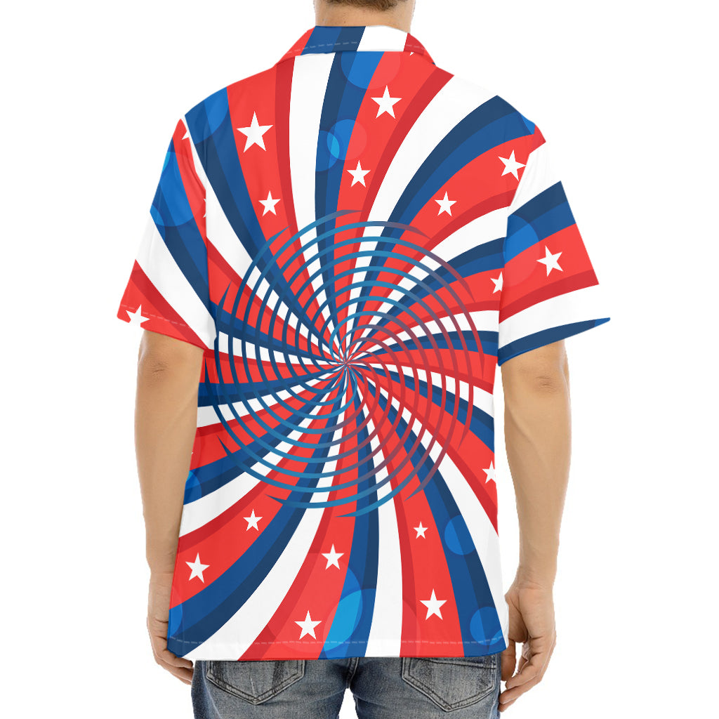 Swirly American Patriotic Print Aloha Shirt