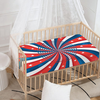 Swirly American Patriotic Print Baby Crib Sheet