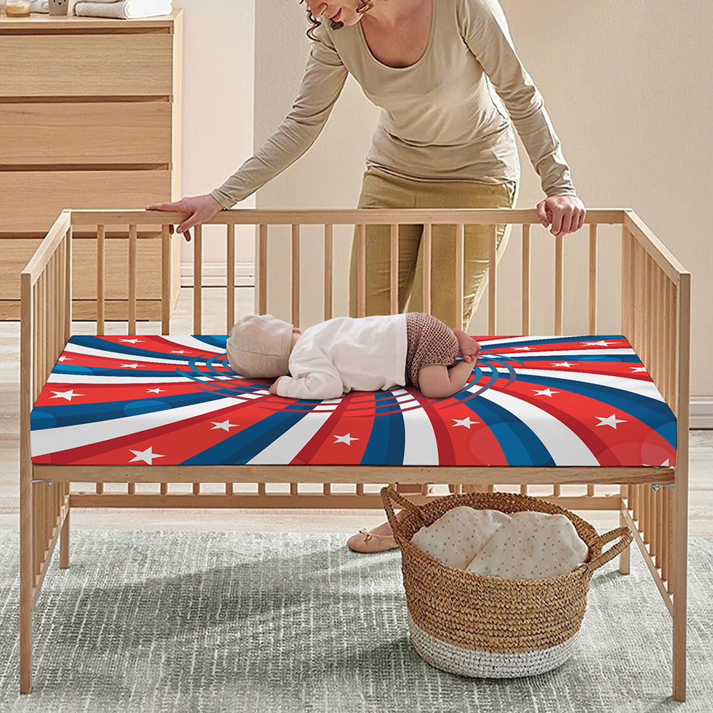 Swirly American Patriotic Print Baby Crib Sheet