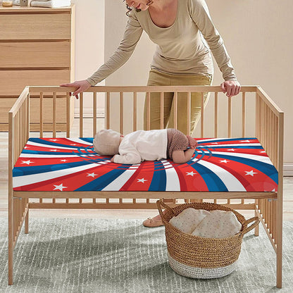 Swirly American Patriotic Print Baby Crib Sheet
