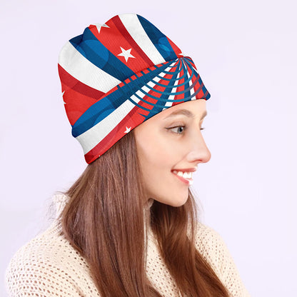 Swirly American Patriotic Print Beanie