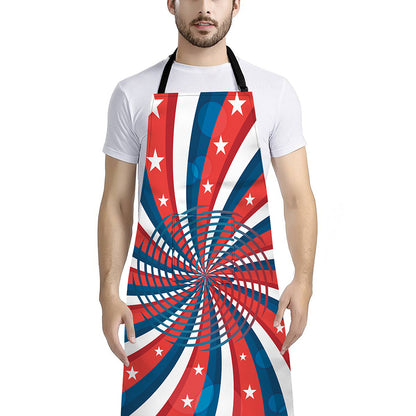 Swirly American Patriotic Print Bib Apron With Pocket