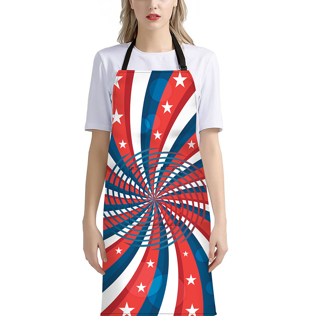Swirly American Patriotic Print Bib Apron With Pocket