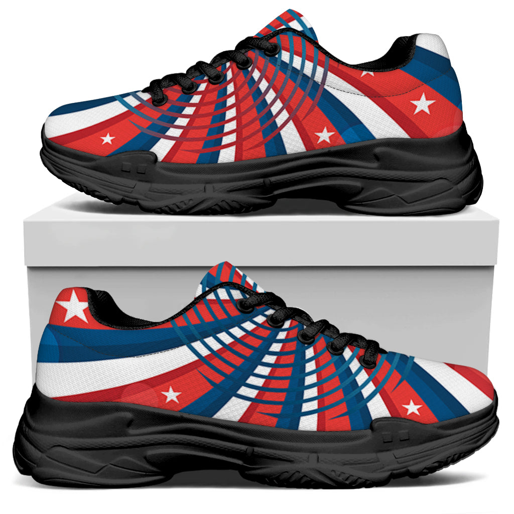 Swirly American Patriotic Print Black Chunky Shoes