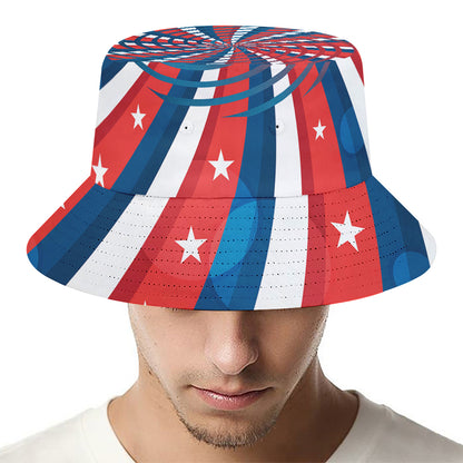 Swirly American Patriotic Print Bucket Hat