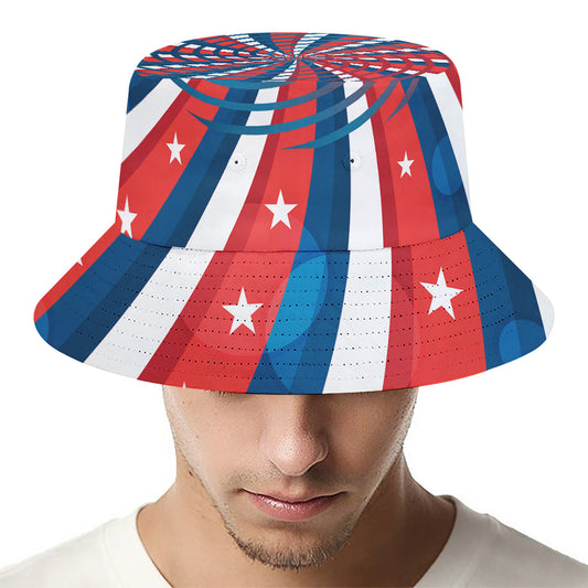 Swirly American Patriotic Print Bucket Hat