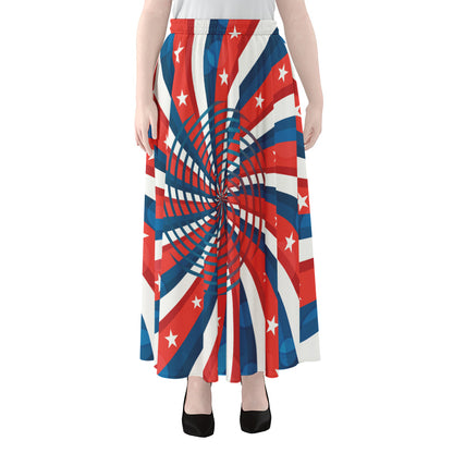 Swirly American Patriotic Print Chiffon Maxi Skirt