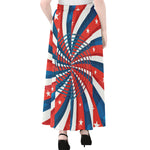 Swirly American Patriotic Print Chiffon Maxi Skirt