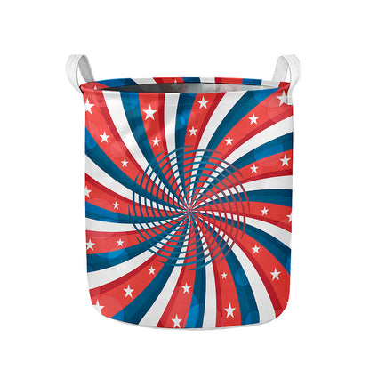 Swirly American Patriotic Print Collapsible Laundry Basket