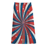 Swirly American Patriotic Print Cotton Front Slit Maxi Skirt